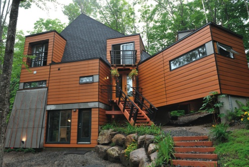 Affordable Shipping Container House in Quebec, this time in the day time, spring (lowimpactliving.com)