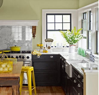 Kitchen color yellow red accents