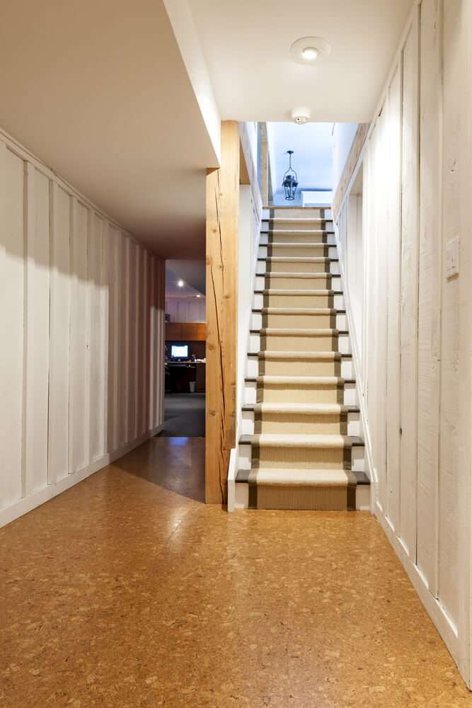 basement stairs cork floors